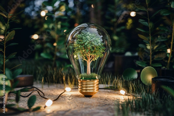 Fototapeta Light Bulb With Tree Inside Symbolizing Green Energy And Sustainability Concept