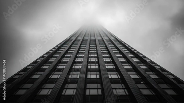 Obraz Geometric building facade in mist