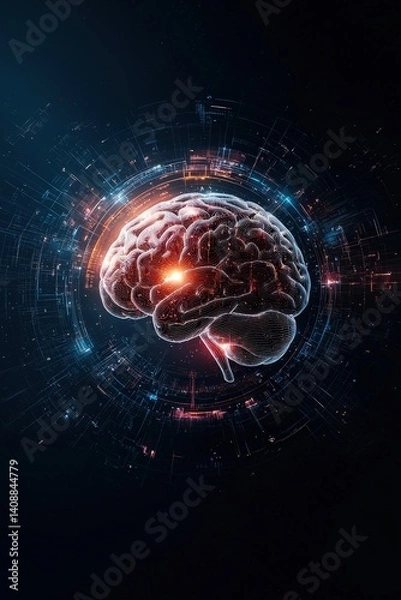 Fototapeta A brain with a red light on it