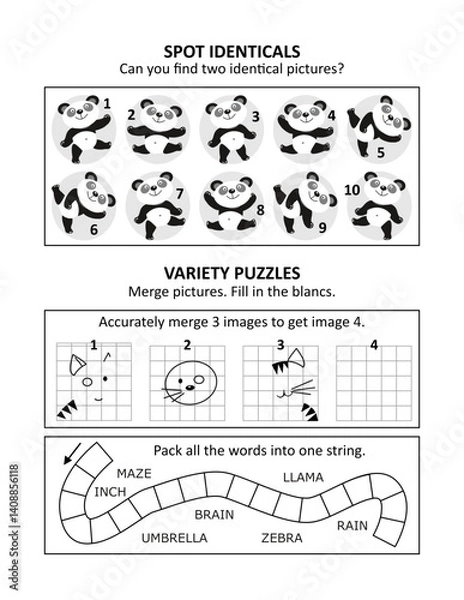 Obraz Activity sheet or puzzle page with 3 activities {p23352)

