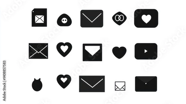 Fototapeta Social media icons mail, heart, play; design elements for app