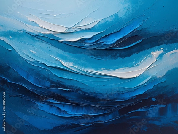 Obraz Abstract depiction of ocean waves with layered textures and dynamic blue tones, creating a visually captivating and fluid composition.