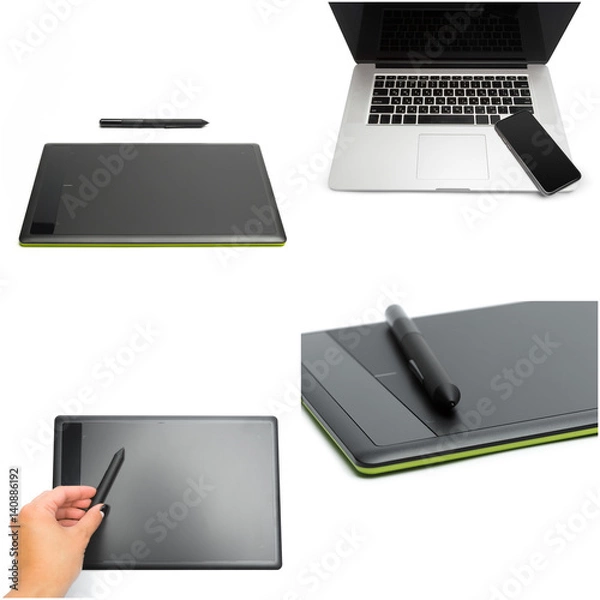 Obraz graphic tablet with pen for illustrators and designers, isolated on white background.