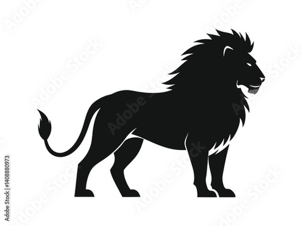 Fototapeta Flat and Minimalist lion icon of silhouette black vector illustration on white background