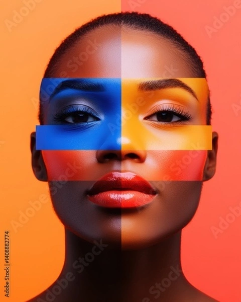 Fototapeta Bold Chromatic Identity Vibrant Multicultural Female Portrait Showcasing Inclusive Design, Intersectional Beauty and Creative Digital Expression