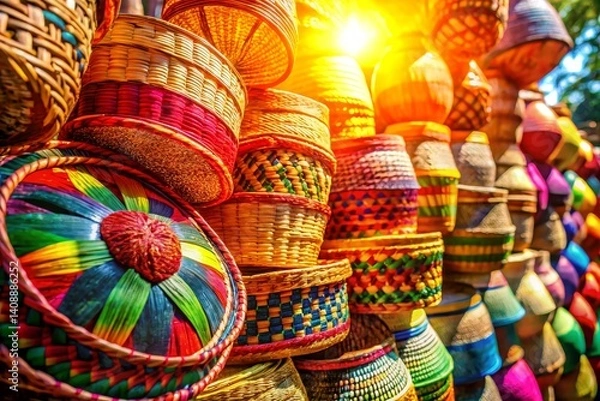 Fototapeta Colorful Woven Baskets Display