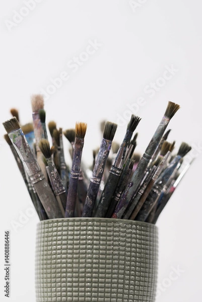Obraz Brushes and spatulas on a white background. The tools of an artist or a sculptor for drawing. Creative professions, master classes. High quality photo