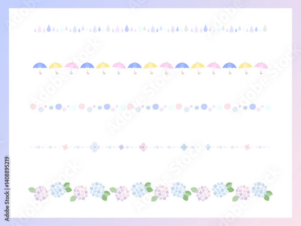 Fototapeta 梅雨にぴったりなかわいい手描きのラインイラスト