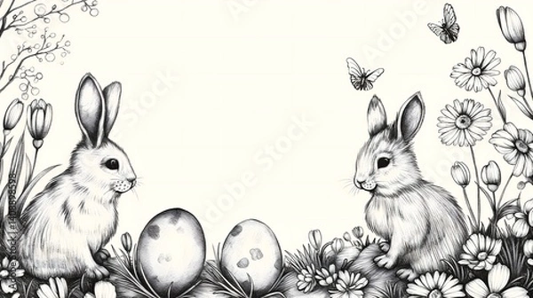 Obraz Easter Rabbits in a Spring Garden
