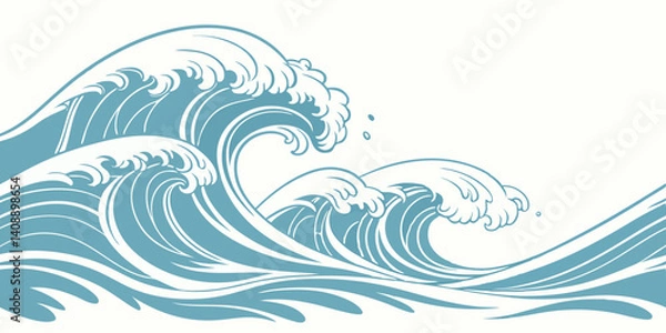 Fototapeta Ocean Waves Illustration Blue Water Design for Print and Web
