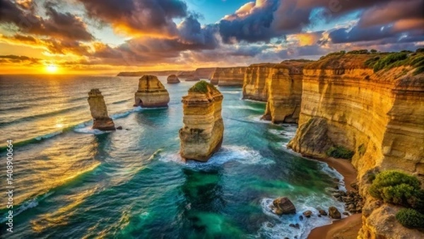 Obraz Coastal Cliffs and Ocean at Sunset