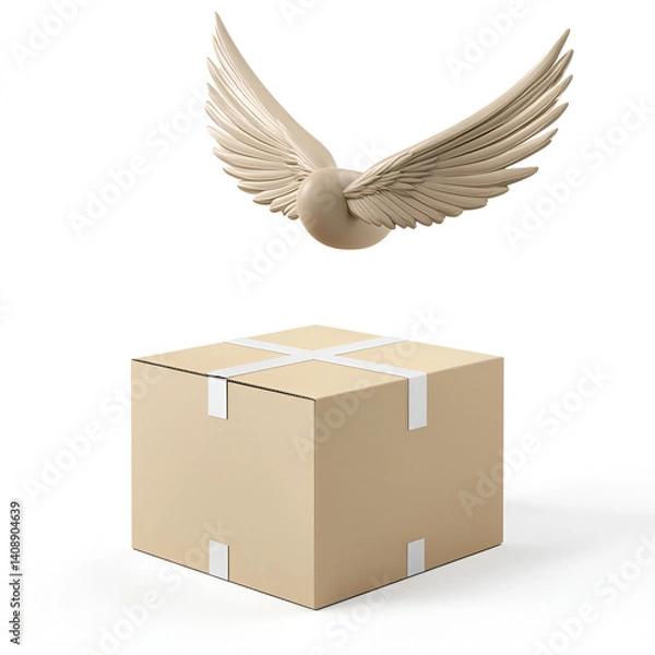 Fototapeta Flying Delivery Concept with Cardboard Box and Wings 