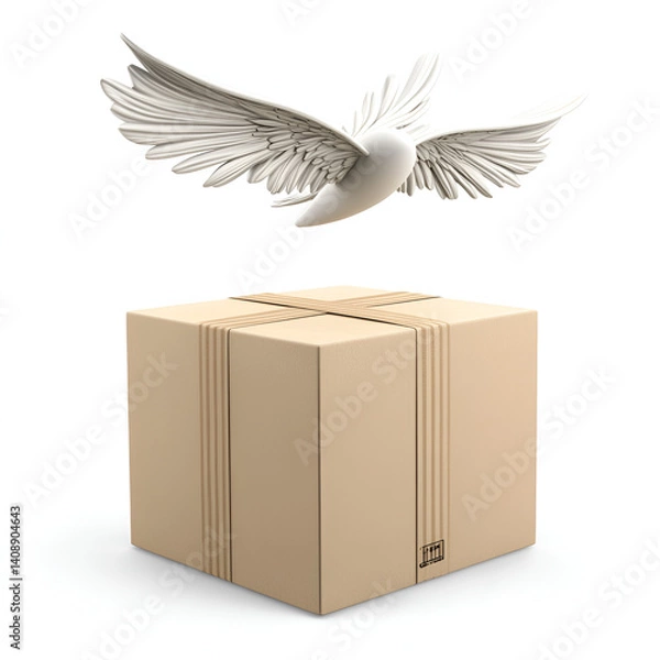 Fototapeta Flying Delivery Concept with Cardboard Box and Wings 