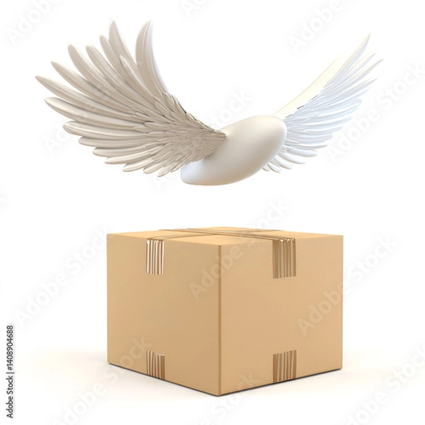 Fototapeta Flying Delivery Concept with Cardboard Box and Wings 