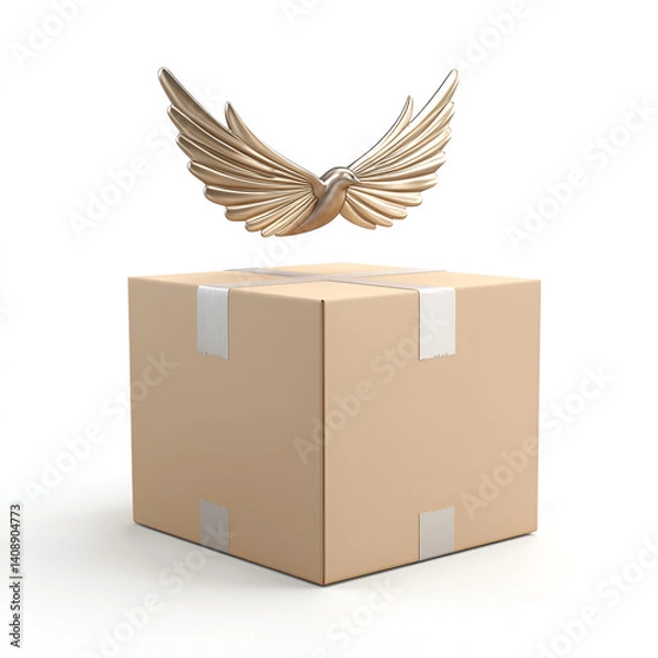 Fototapeta Flying Delivery Concept with Cardboard Box and Wings 