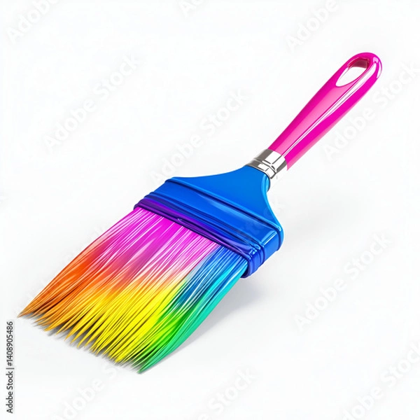 Fototapeta Colorful Paint Brush with Rainbow Bristles on White Background