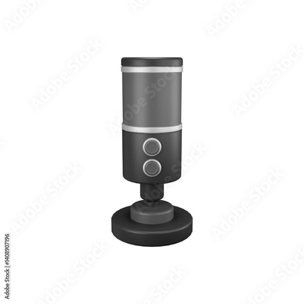 Fototapeta 3D microphone from angled view, suitable for audio content icons.