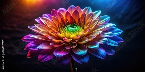 Fototapeta Magical iridescent flowers in low light: a surreal, endless rainbow bloom, vibrant and captivating.
