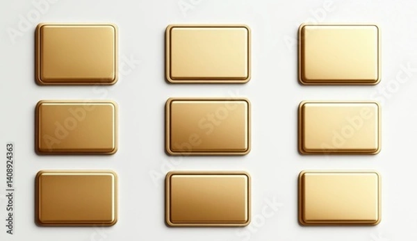 Fototapeta Golden Rectangles Aligned on White Surface for Minimalist Design