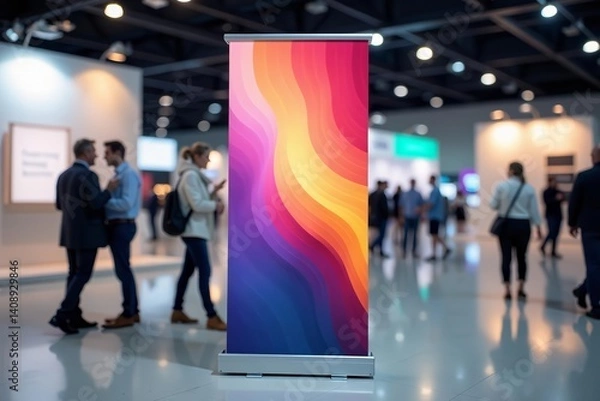 Fototapeta Modern silver roll up banner stand for trade shows, display, promotion, exhibition