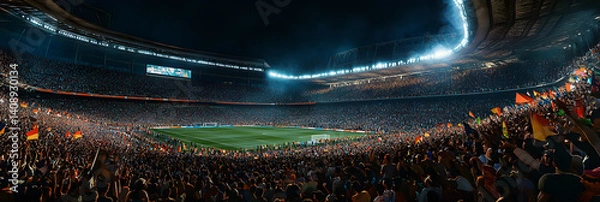 Fototapeta Electrifying Atmosphere in a Jam-Packed Stadium: A Celebration of Sport and Unity