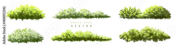 Fototapeta set of grass, Vertor set of green tree,plants side view for landscape elevations,element for backdrop,eco environment concept design,watercolor greenery scene,shrub