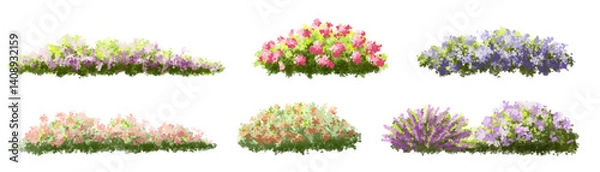 Fototapeta Vertor set of spring blossom tree,blooming plants side view for landscape elevation and section,eco environment concept design,watercolor meadows illustration,colorful season