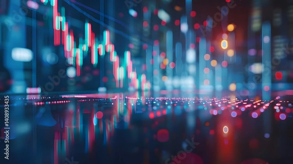 Fototapeta Business candle stick graph chart of stock market investment trading on blue background. Bullish point, Trend of graph. Eps10 Vector illustration
