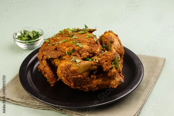 Obraz Murgh Musallam or Masala Roasted Chicken is Mughlai Dish from India and Pakistan.