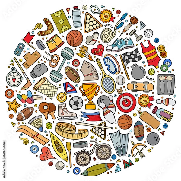 Fototapeta Vector set of Sport cartoon doodle objects