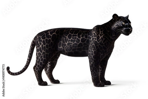 Fototapeta Wild standing black panther isolated on a white or transparent background,