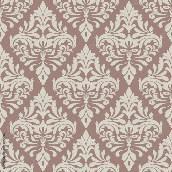 Fototapeta Elegant Damask Seamless Pattern. Vector design for Wallpaper, Fabric, Branding, Packaging, Invitations, Wedding, Home Decor Design