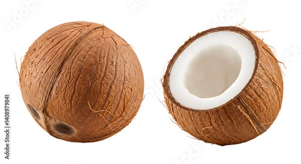 Obraz Coconut Showing Interior Isolated on White Background Close Up Studio Shot