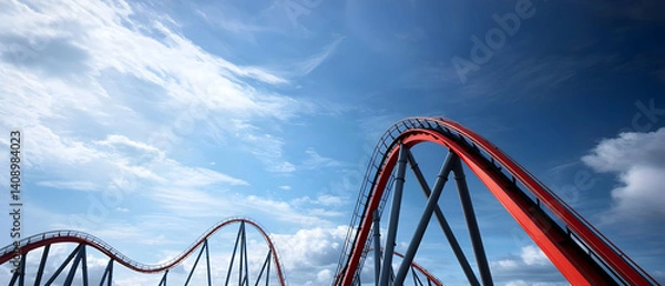 Obraz Thrilling Roller Coaster against a Blue Sky