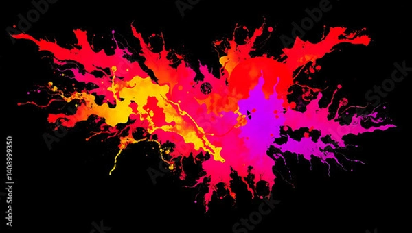 Fototapeta <Vibrant Abstract Art: Color Splash & Paint Splatter on Black Background for Creative Graphics & Modern Decor>