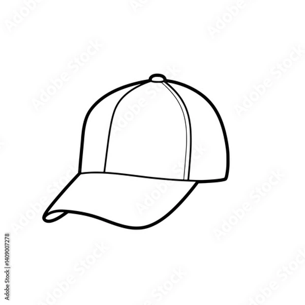 Fototapeta Baseball Cap: A simple line drawing of a baseball cap, suitable for various uses, showcasing a classic design with a curved visor.
