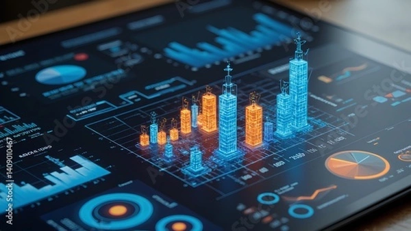 Obraz Digital Data Visualization with Graphs and Charts on Tablet Screen