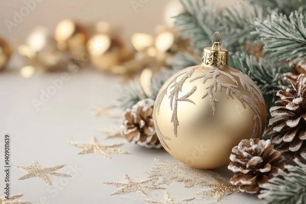 Obraz A gold Christmas ornament featuring pine cones and pine nuts for festive decor.