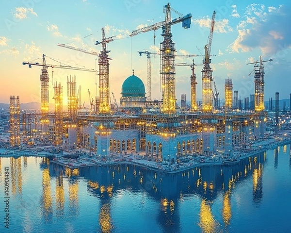 Fototapeta Mosque Under Construction Reflection