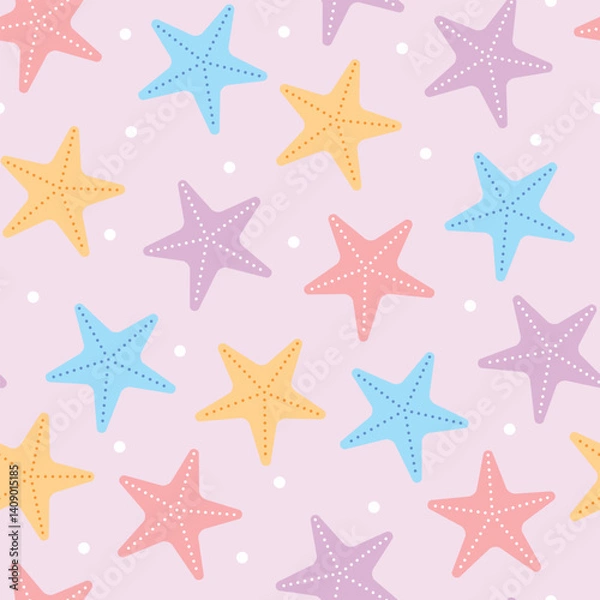 Obraz Vector pattern with colored starfish on a purple background