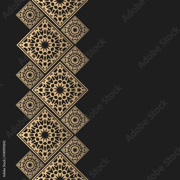 Obraz Golden frame in oriental style. Seamless border for design. Eastern background. Islamic card with place for text.