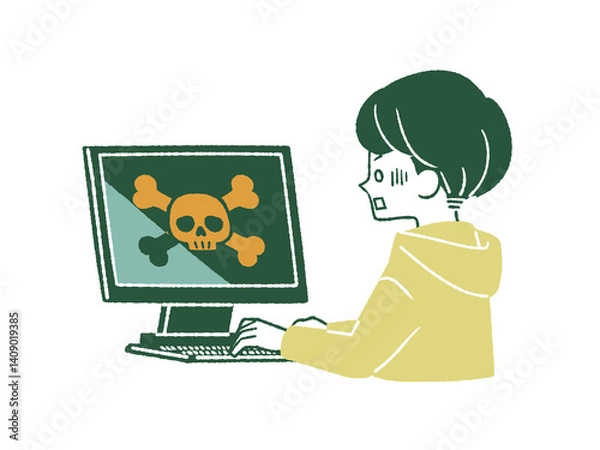 Obraz パソコンの悪質なトラブルに遭う男性