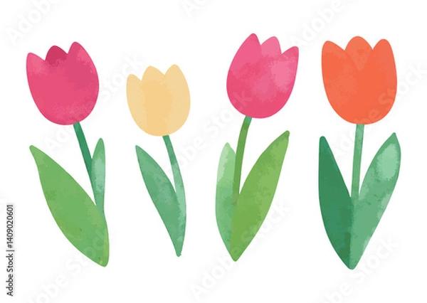 Fototapeta 水彩で描いたチューリップのイラストセット　生成AI