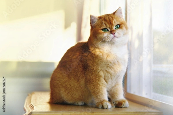 Fototapeta Cats cast on the table by the window isolated