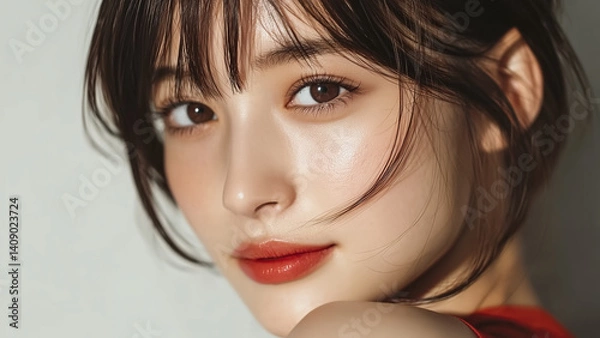 Obraz 美しい かわいい 女性モデルのビューティーポートレート