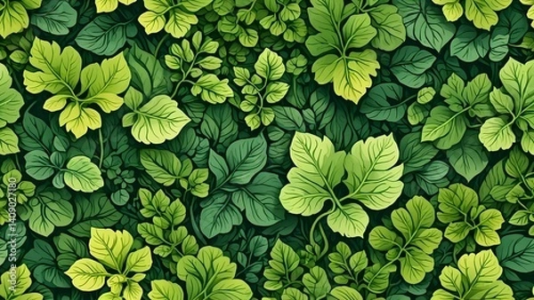 Fototapeta Lush Green Leaves Background with Variety of Shapes and Textures