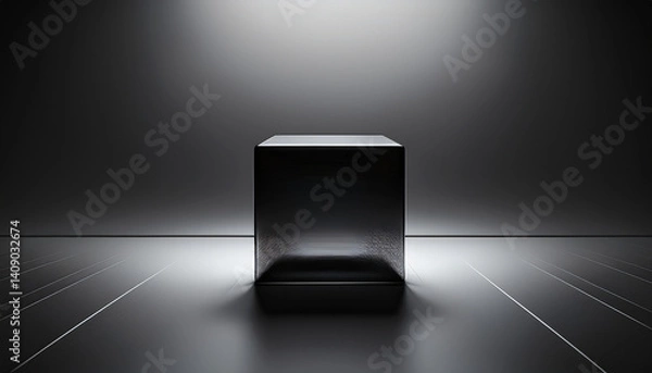 Fototapeta Dark minimalist futuristic gradient wallpaper with geometric square cube, 4k digital wallpaper for desktop, Luxury theme sci-fi background for pc