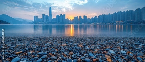 Obraz City Skyline Sunrise Reflection