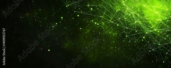 Fototapeta Dark Background Featuring Glowing Lines and Points within an Abstract Green Digital Network