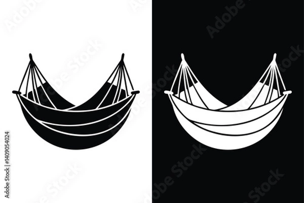 Fototapeta Hammock Icon Vector. Black and White Silhouette for Summer Vibes